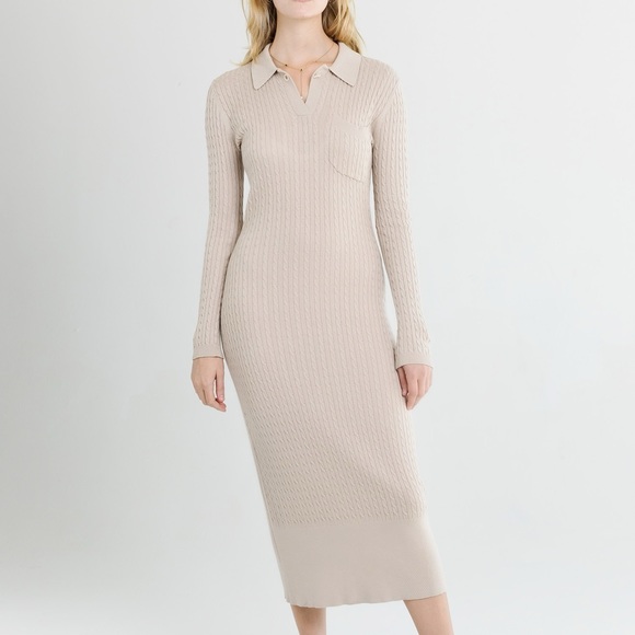 Fitted Knit Dress in Tan- NWT - Picture 1 of 6